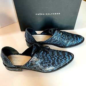 Freda Salvador Violet Blue Printed Snake Leather D’Orsay Oxford